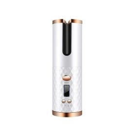 Hair Curler LCD Cordless Auto Rotating Waver Curling Iron Ceramic Wireless USA (Color: White)